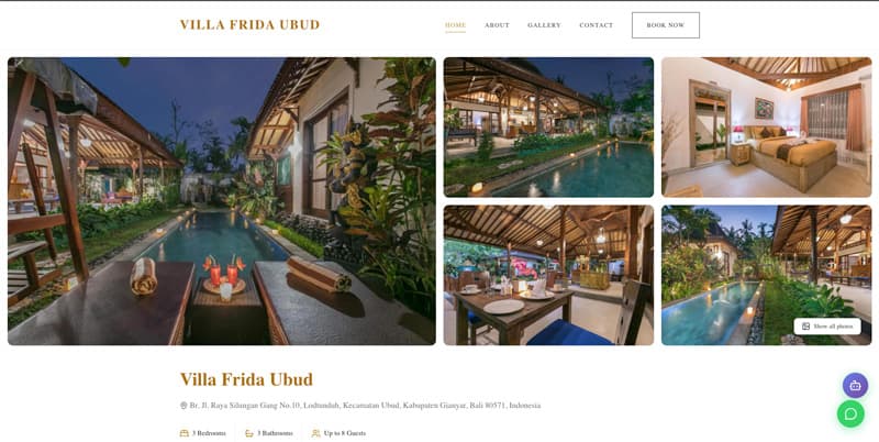 Preview of Juana Villas Canggu website (Alternate view)