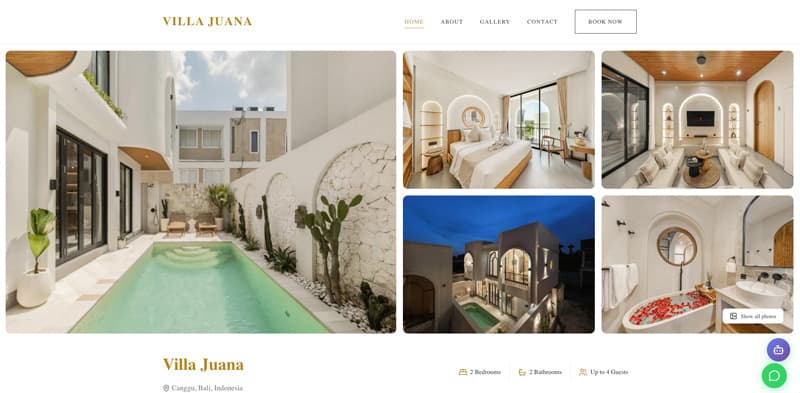 Preview of Juana Villas Canggu website